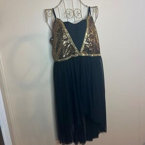 Women Shiny Sequins Spaghetti Strap High Low Mesh Tulle Leotard Dancewear